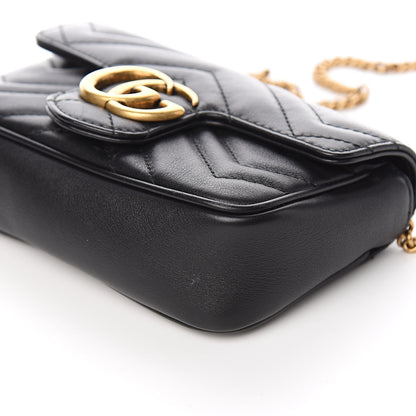 Gucci Calfskin Matelasse Super Mini GG Marmont Shoulder Bag Black 9 of 10
