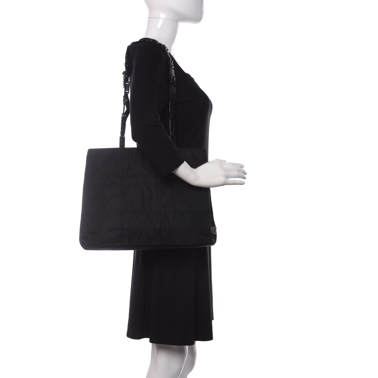 Tessuto Nylon Calfskin Chain Tote Black