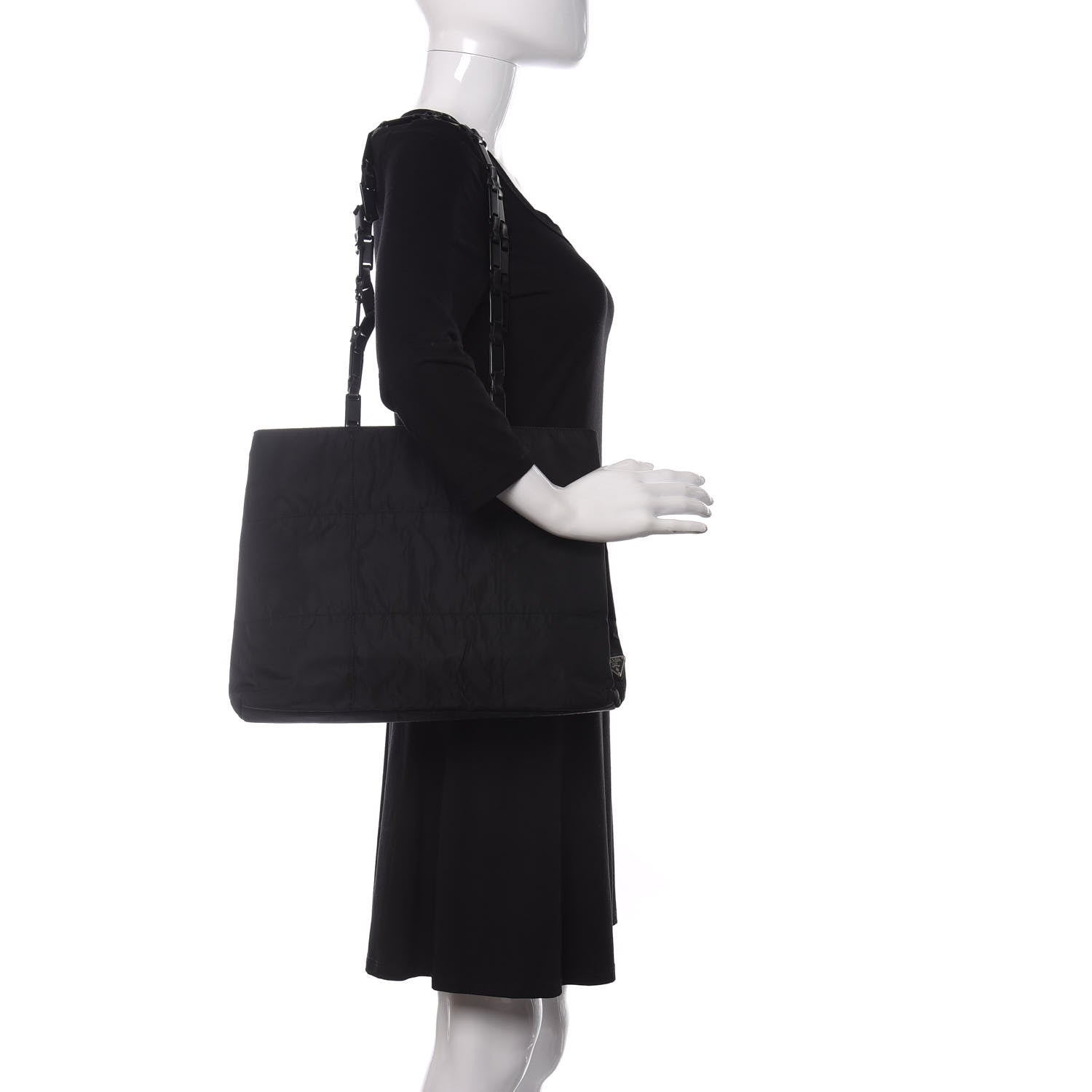 Prada Tessuto Nylon Calfskin Chain Tote Black 2 of 10