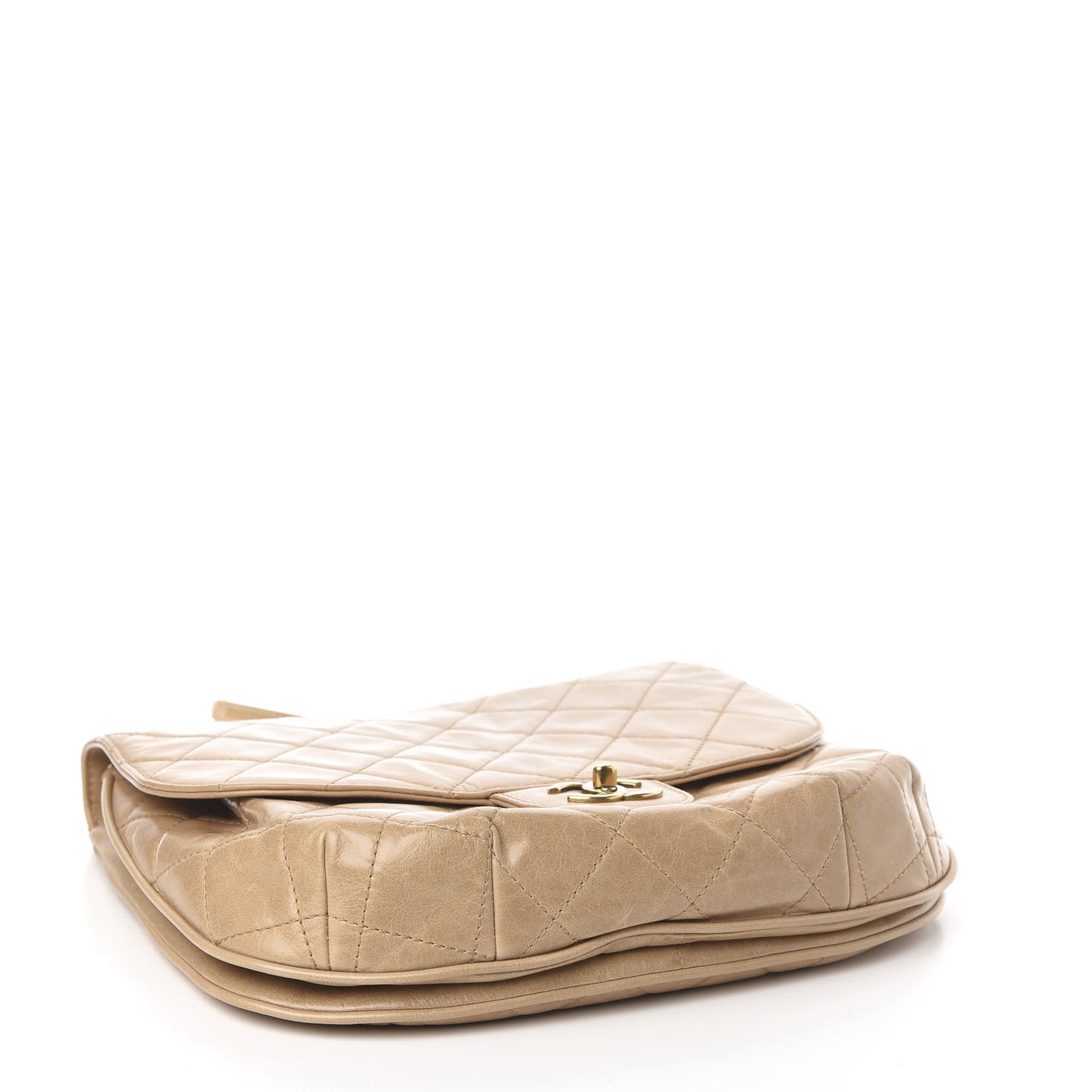 Glazed Calfskin Quilted Medium Bubble CC Flap Beige