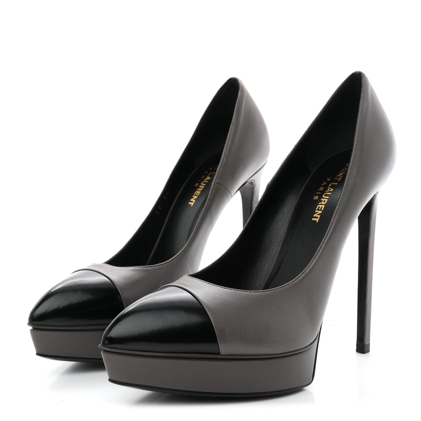 Calfskin Cap Toe Janis 105 Platform Pumps 39.5 Grey