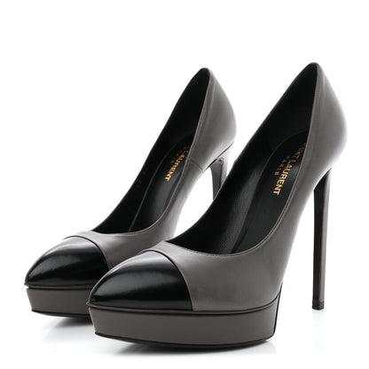 Saint Laurent Calfskin Cap Toe Janis 105 Platform Pumps 39.5 Grey 4 of 9