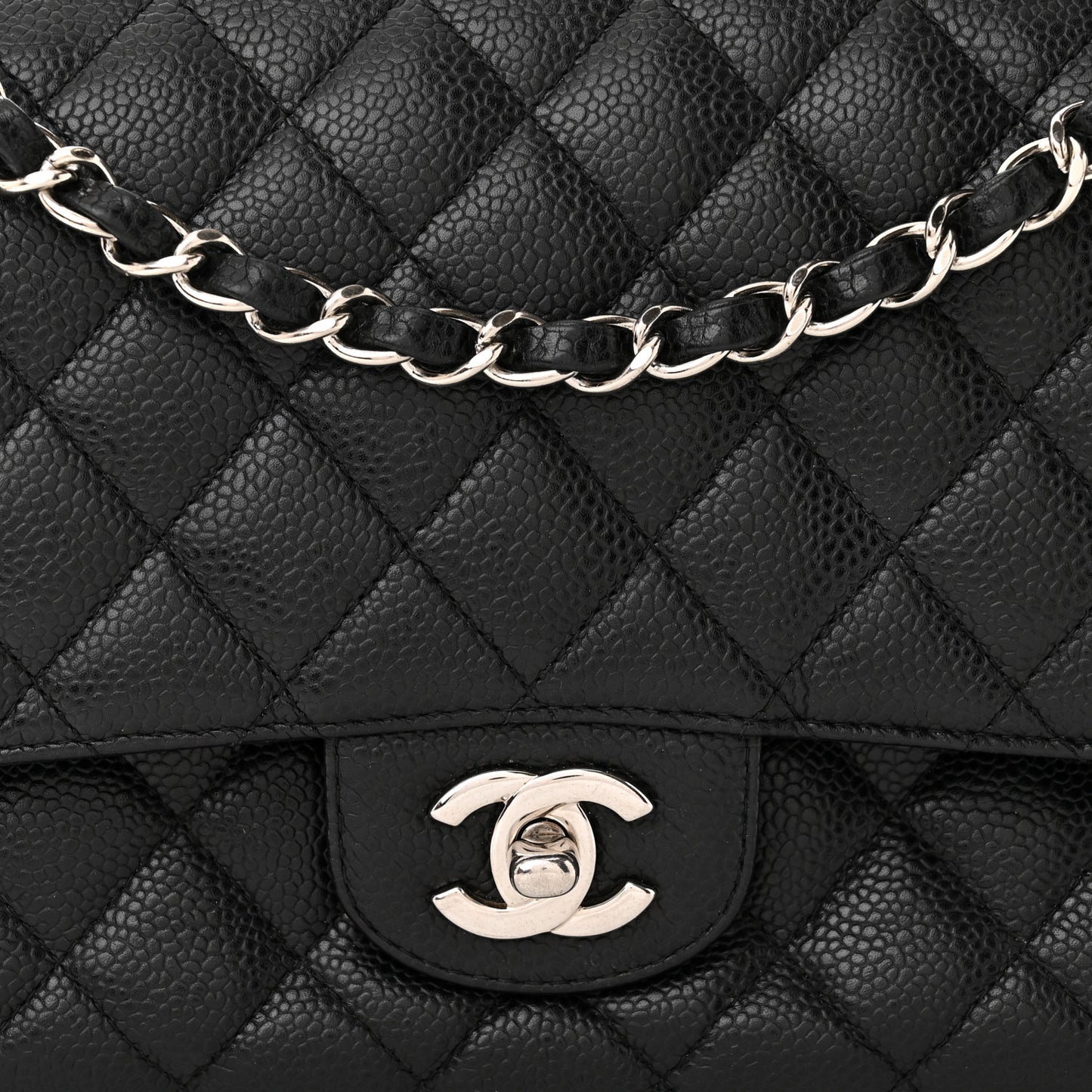 Caviar Quilted Medium Double Flap Black