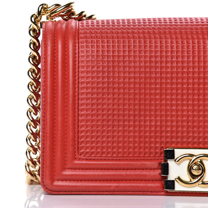 Chanel Lambskin Embossed Medium Boy Cube Flap Red 16 of 19