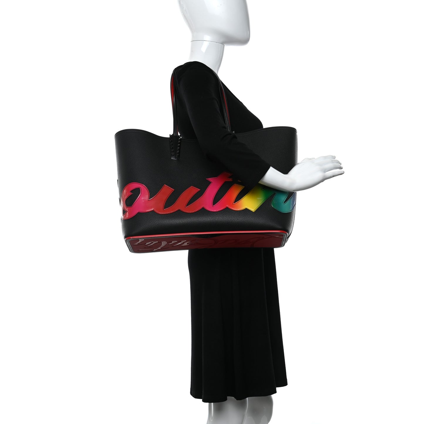 Calfskin Patent Logo Spikes East West Cabata Tote Multicolor