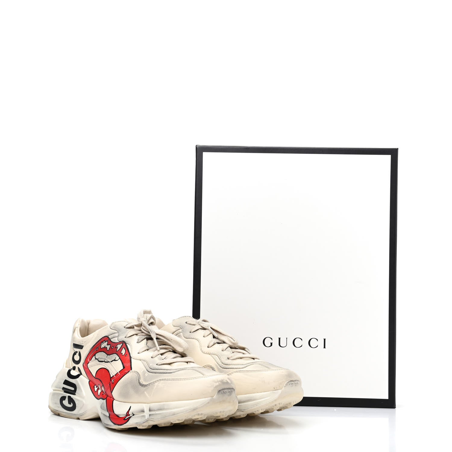 Gucci Calfskin Mouth Print Mens Rhyton Sneakers 8.5 Ivory 10 of 10