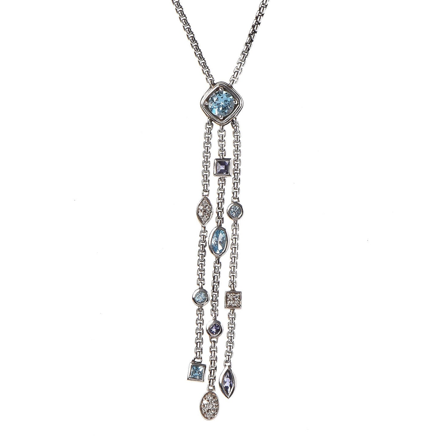 Sterling Silver Diamond Iolite Blue Topaz Confetti Ice Necklace