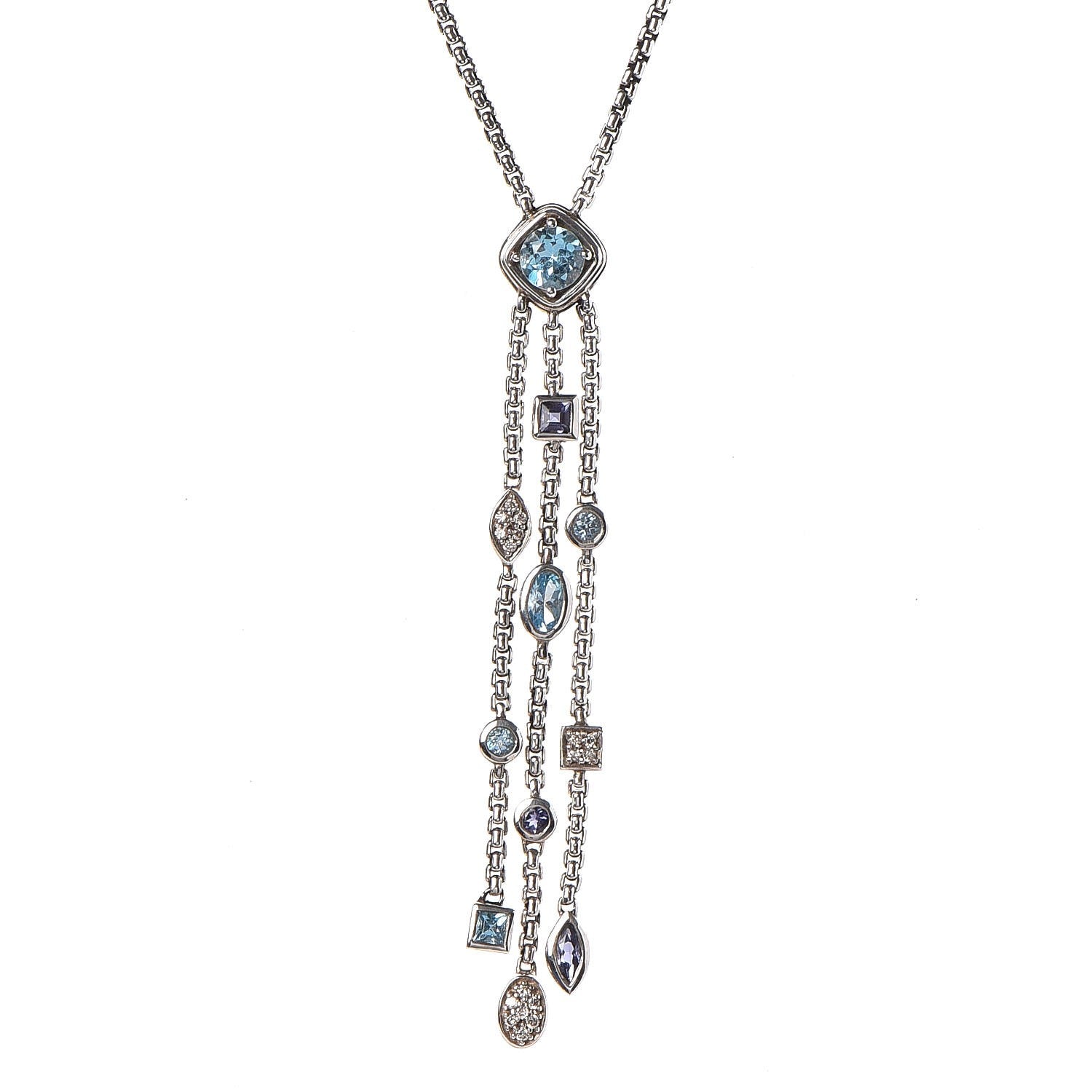 David Yurman Sterling Silver Diamond Iolite Blue Topaz Confetti Ice Necklace 4 of 6