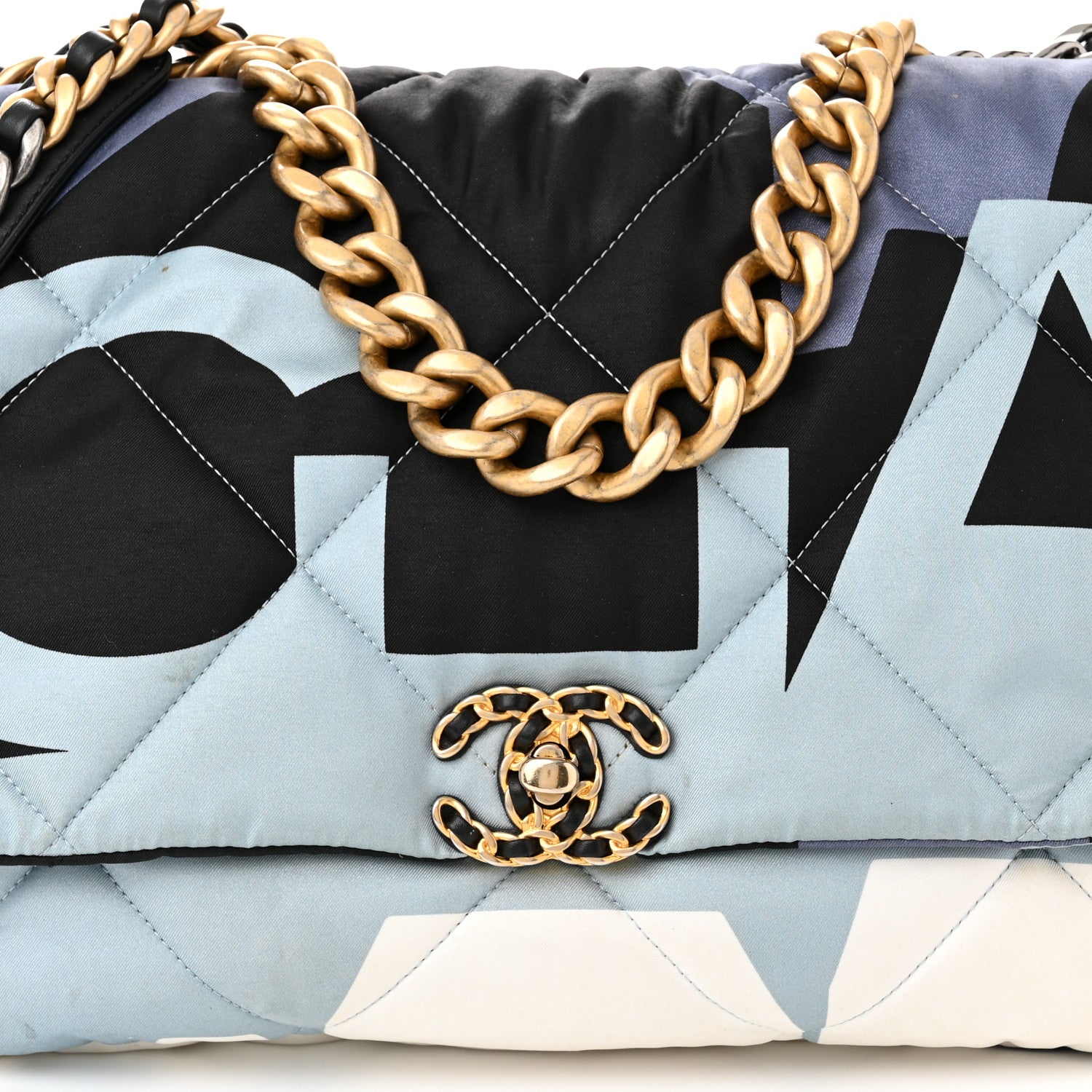 Chanel Silk Maxi Scarf Chanel 19 Flap Black Blue White 8 of 17