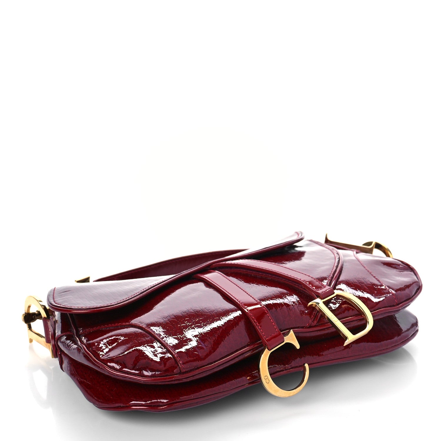 Christian Dior Patent Diorissimo Double Saddle Bag Dark Red 7 of 21