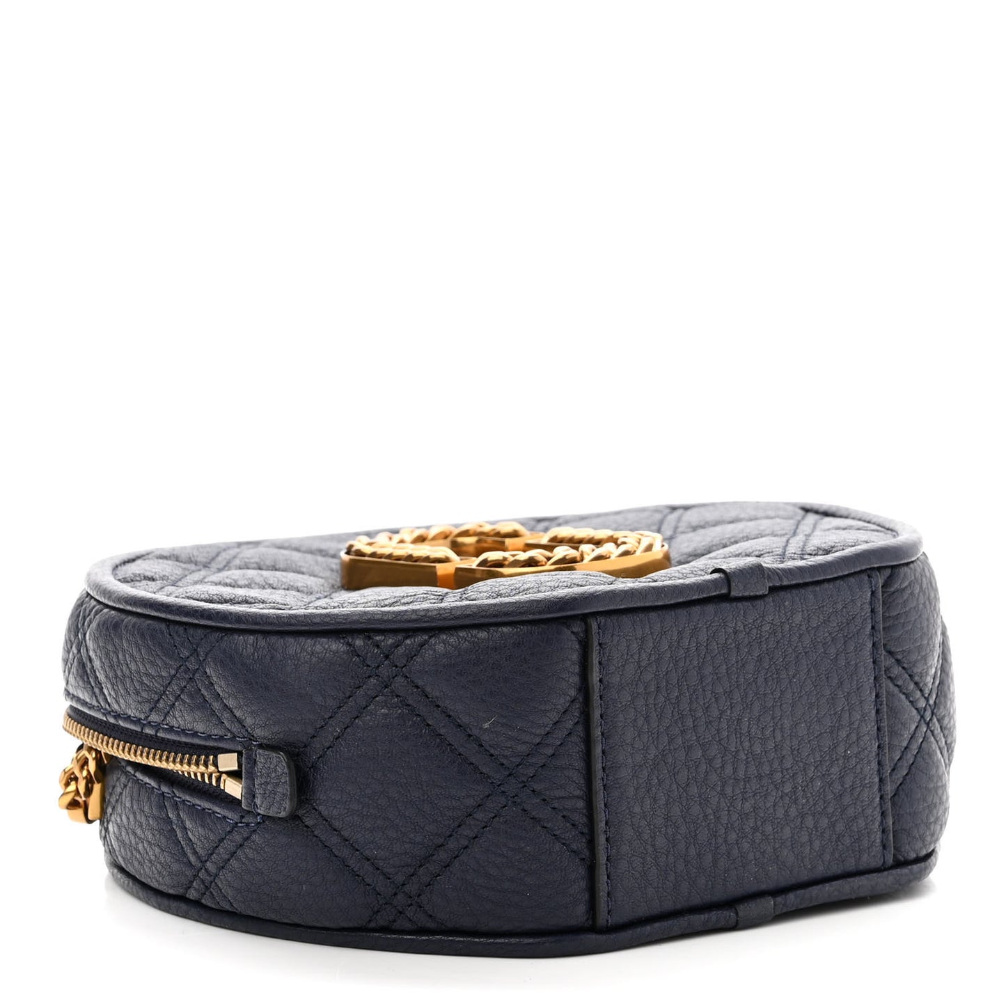 Grained Calfskin Quilted The Status Round Crossbody Navy