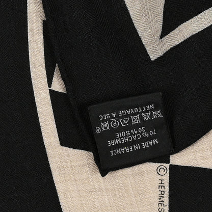 Hermes Cashmere Silk Op'H Shawl 140 Black Naturel 3 of 3