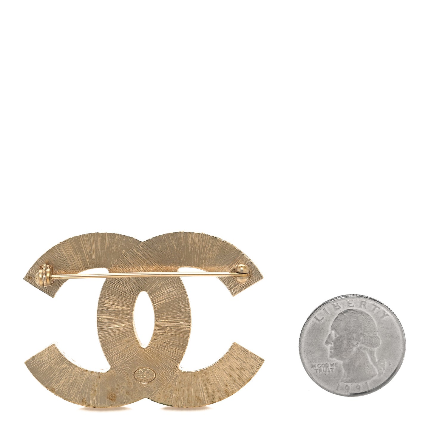 Pearl Enamel CC Brooch Black Gold