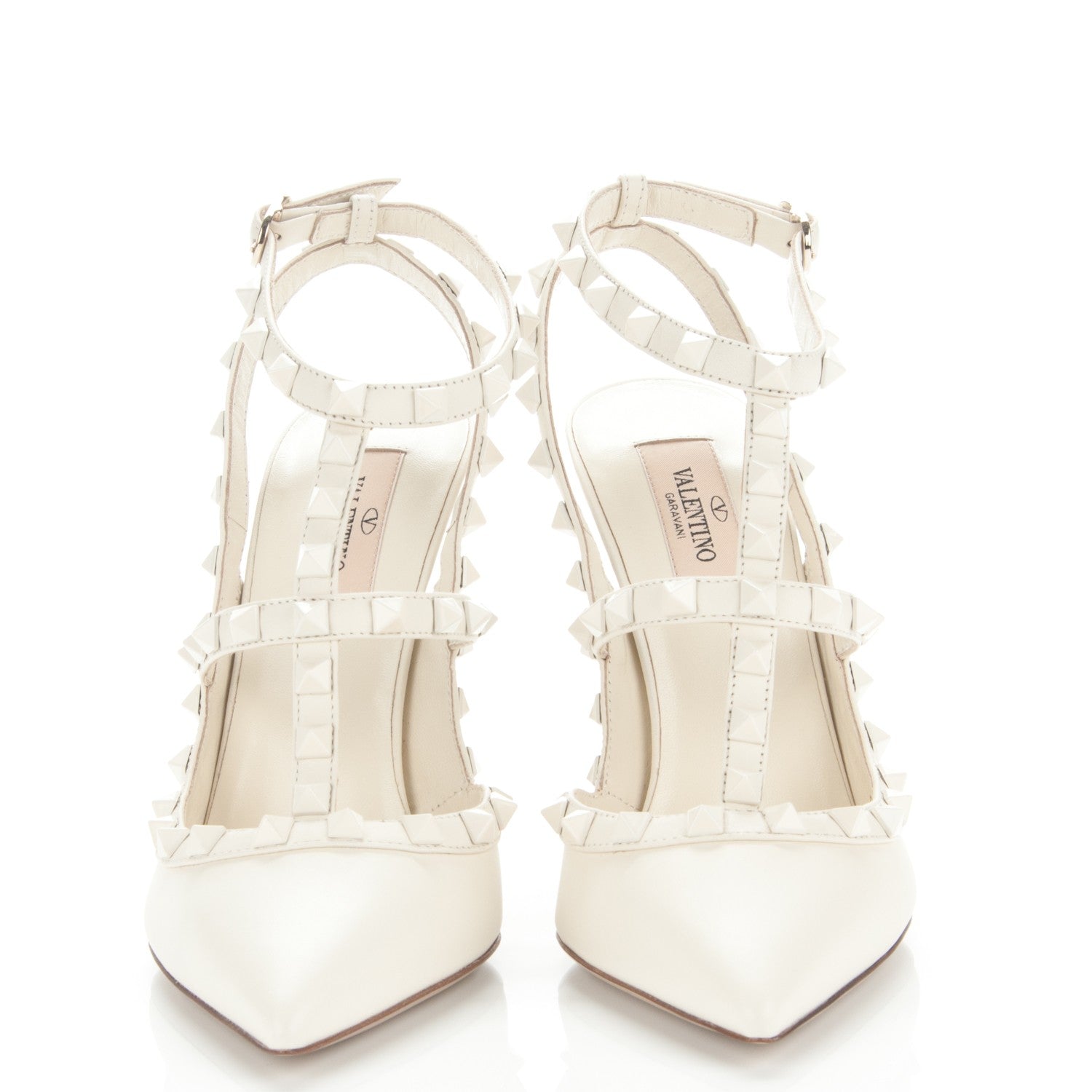 Valentino Garavani Calfskin Lacquered Monochrome Rockstud Ankle Strap 100mm Pumps 38 Ivory 2 of 6