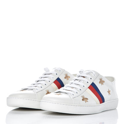 Gucci Calfskin Bee Star Embroidered Sylvie Web Ace Sneakers 40 White 3 of 10