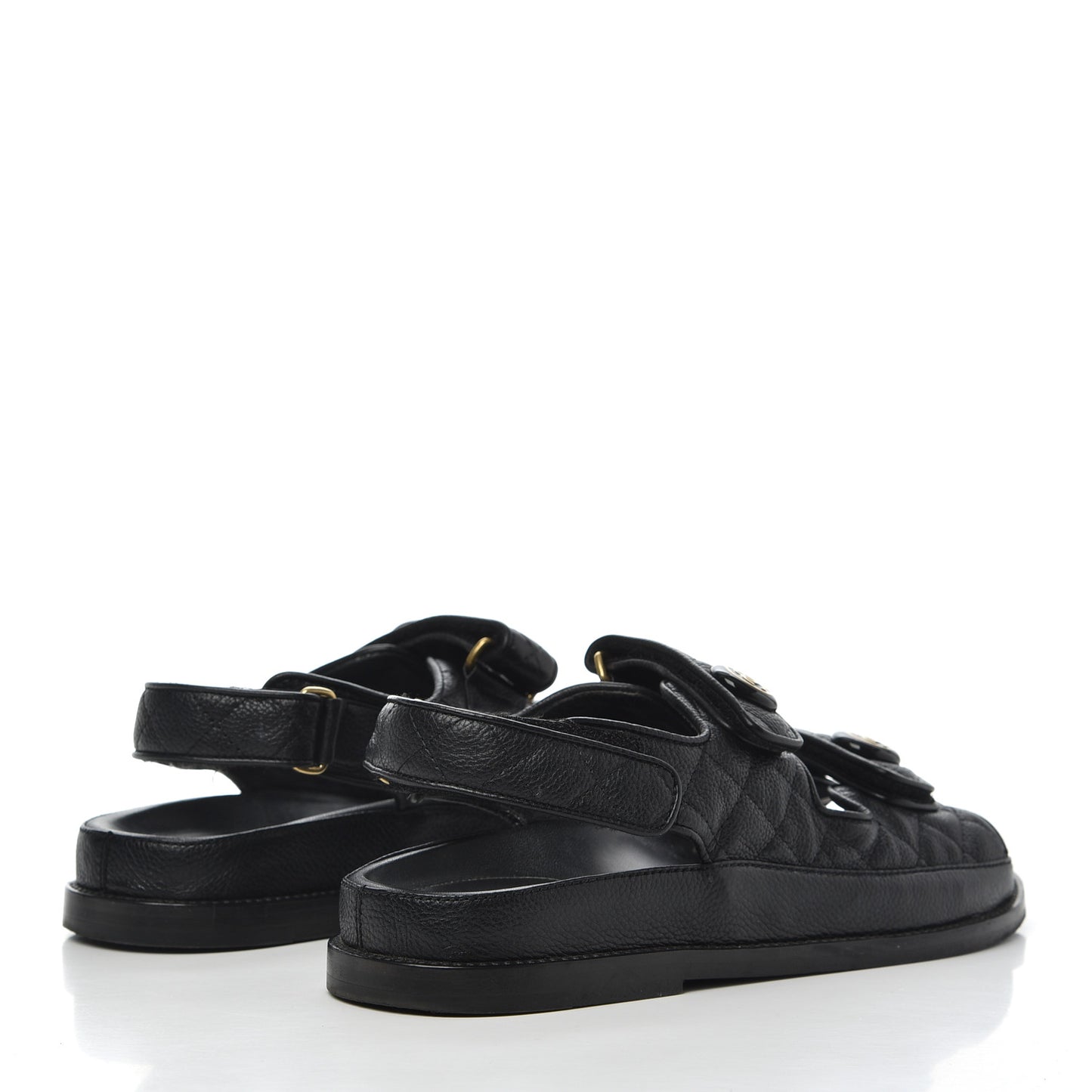Grained Calfskin Velcro Dad Sandals 38 Black