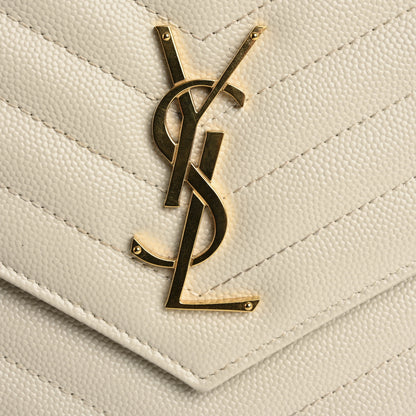 Saint Laurent Grain De Poudre Matelasse Chevron Monogram Envelope Clutch Blanc Vintage 8 of 12