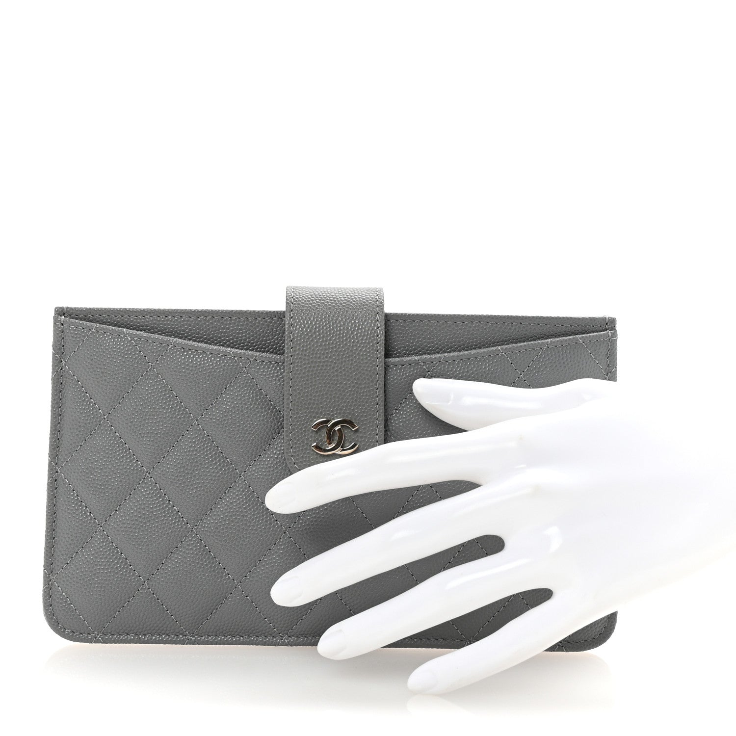 Chanel Caviar Quilted Classic Strap Pouch Grey 2 of 9