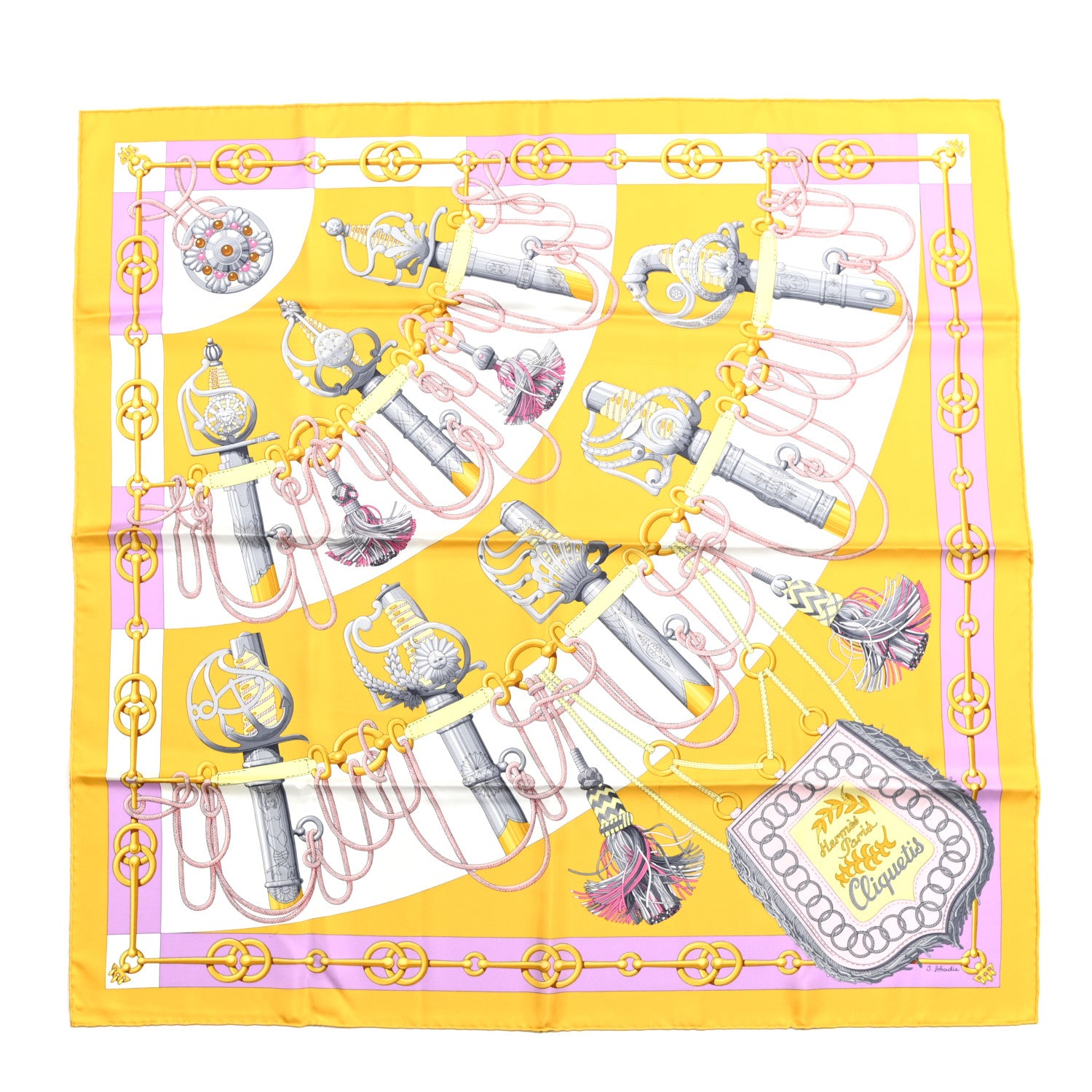 Hermes Silk Cliquetis Scarf 90 Jaune Soleil Parme 1 of 4