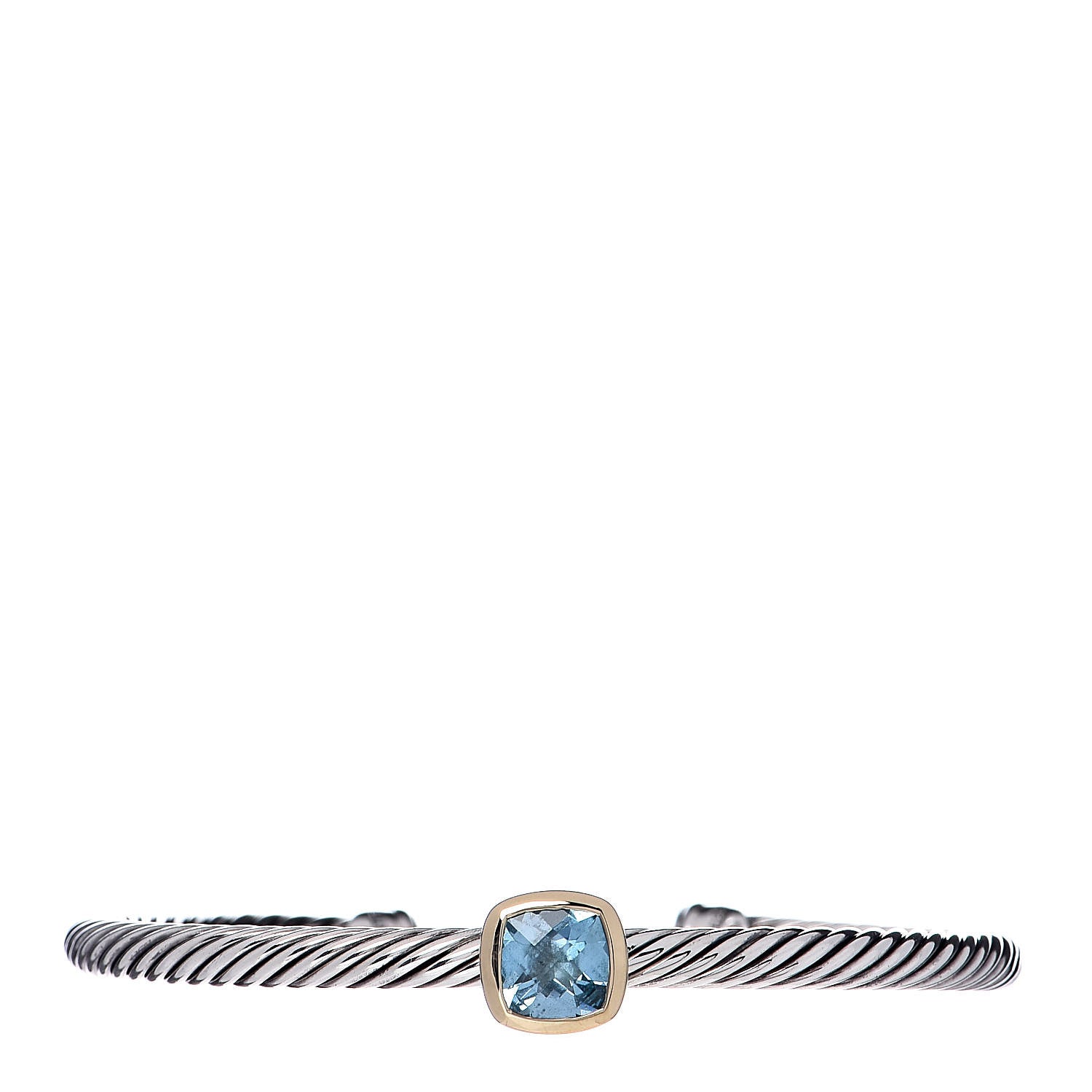 David Yurman Sterling Silver 18K Yellow Gold Blue Topaz 4mm Albion Cable Bracelet 1 of 5