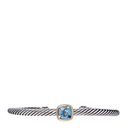 David Yurman Sterling Silver 18K Yellow Gold Blue Topaz 4mm Albion Cable Bracelet 1 of 5