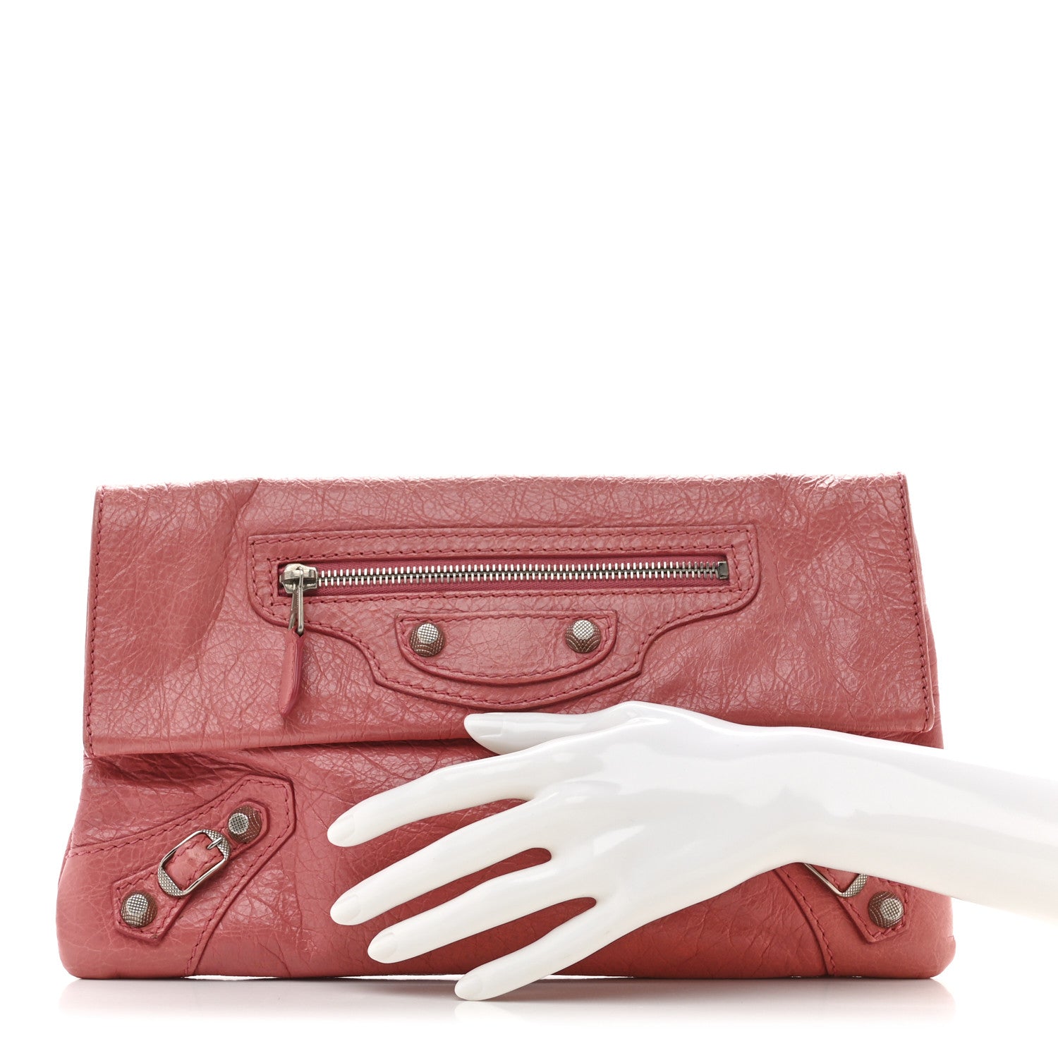 Balenciaga Agneau Giant 12 Silver Hardware Envelope Clutch Rose Bonbon 2 of 8