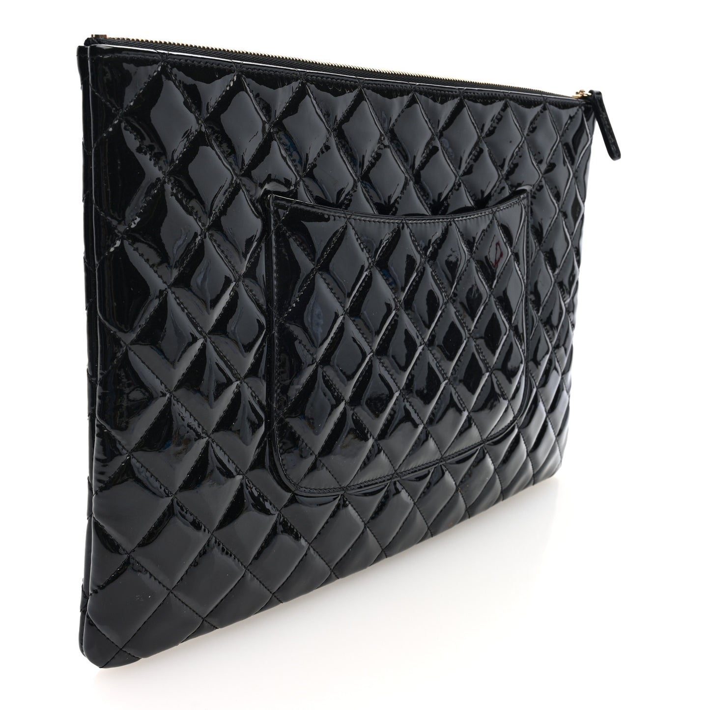 Patent Calfskin Quilted Large Cosmetic Case Black