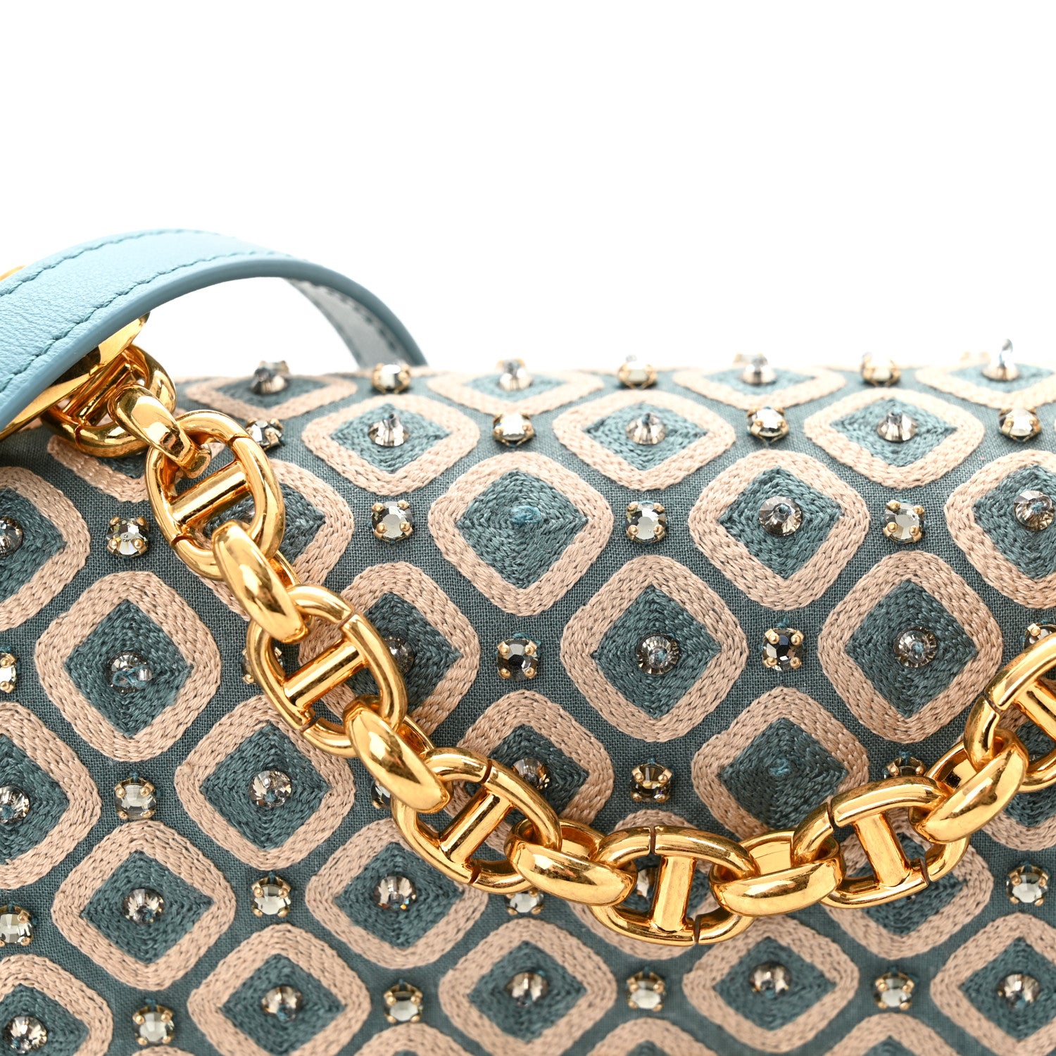 Christian Dior Calfskin Strass Embroidered Small Caro Bag Blue 12 of 13