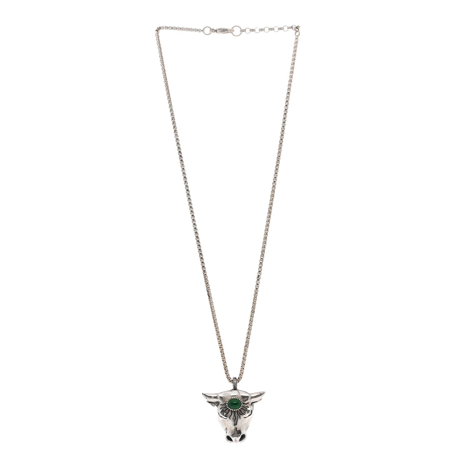 Gucci Sterling Silver Glass Anger Forest Bull Head Necklace Green 3 of 4