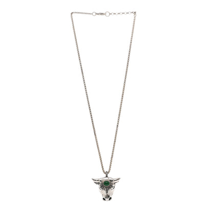 Gucci Sterling Silver Glass Anger Forest Bull Head Necklace Green 3 of 4