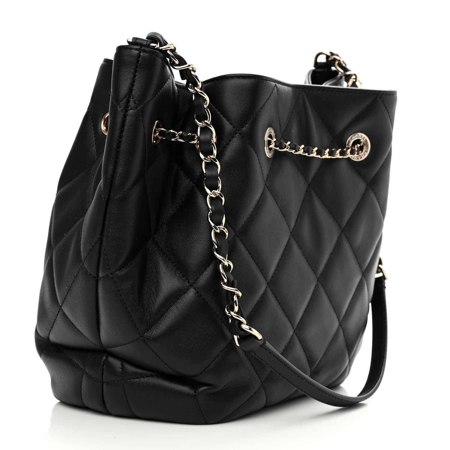 Chanel Lambskin Quilted CC Dweller Drawstring Bucket Bag Black 3 of 11