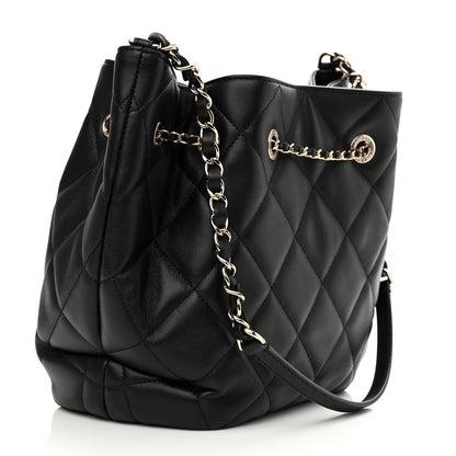 Chanel Lambskin Quilted CC Dweller Drawstring Bucket Bag Black 3 of 11