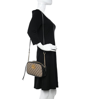 Gucci Monogram Matelasse Diagonal Small GG Marmont Chain Shoulder Bag Beige Black 2 of 11