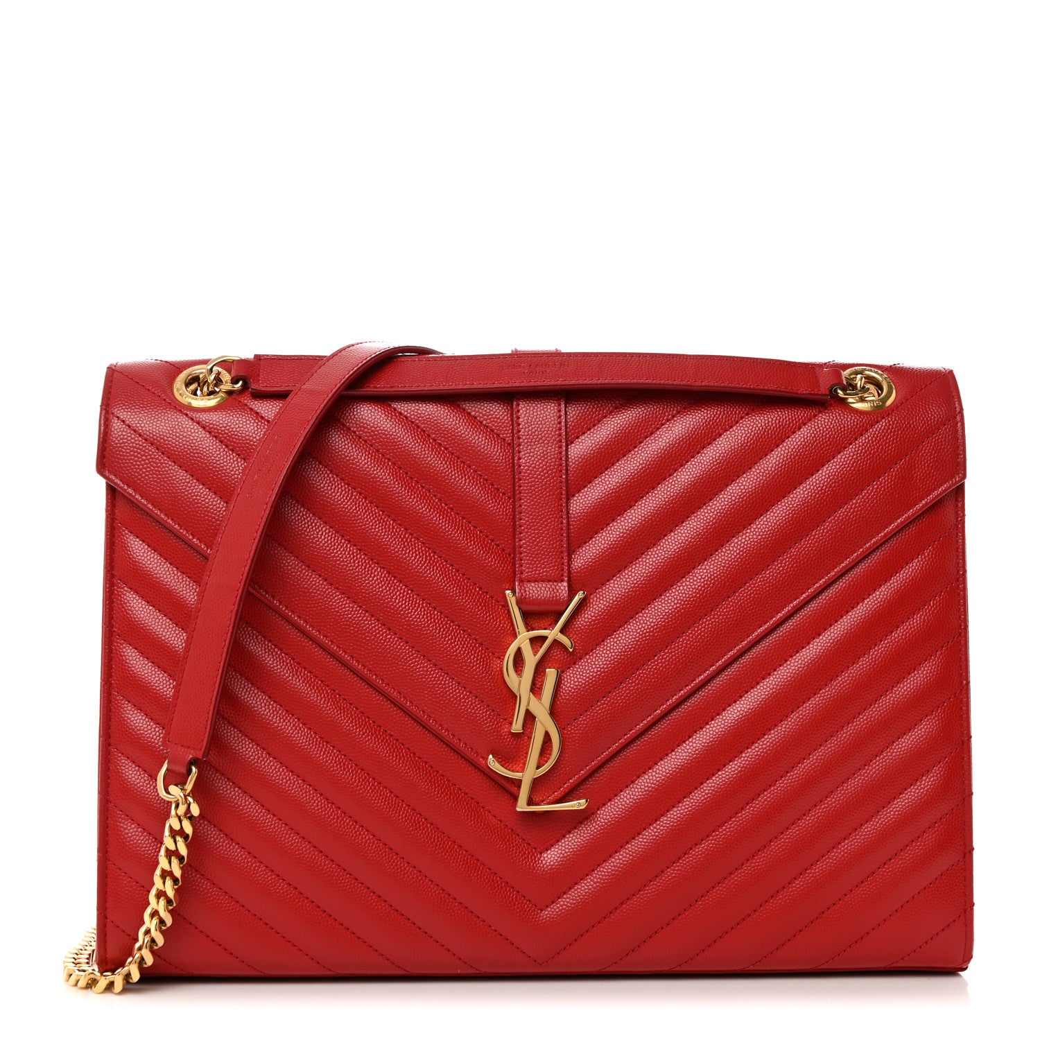 Saint Laurent Grain De Poudre Matelasse Chevron Large Monogram Satchel Lipstick Red 1 of 10
