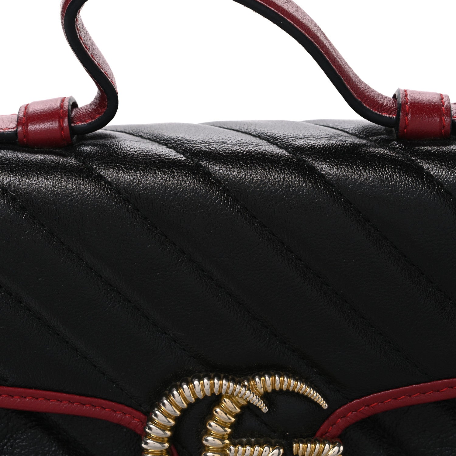 Gucci Vintage Effect Calfskin Matelasse Diagonal Mini Torchon GG Marmont Top Handle Shoulder Bag Black Romantic Cherry 8 of 10