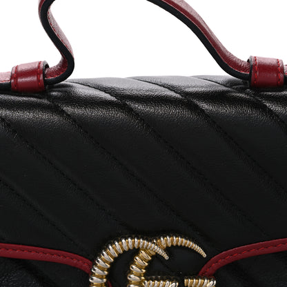 Gucci Vintage Effect Calfskin Matelasse Diagonal Mini Torchon GG Marmont Top Handle Shoulder Bag Black Romantic Cherry 8 of 10
