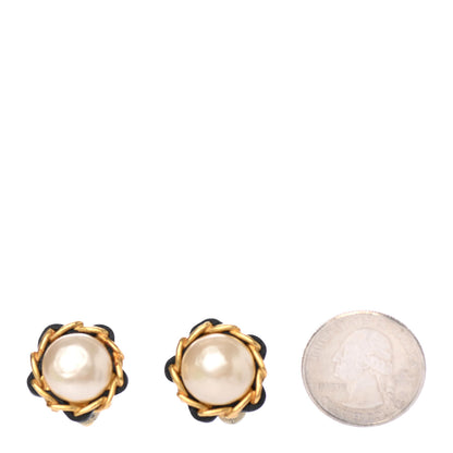 Chanel Pearl Lambskin Clip On Earrings Gold 2 of 4