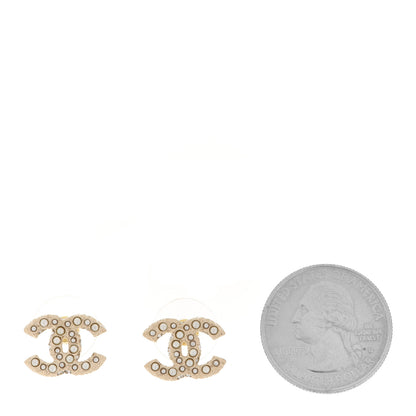 Chanel Pearl Crystal CC Earrings Light Gold 2 of 5