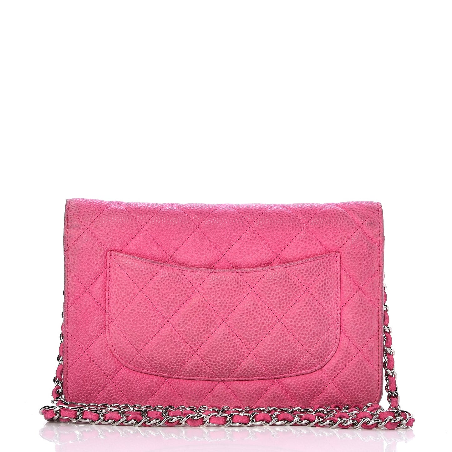 Iridescent Caviar Quilted Wallet on Chain WOC Pink