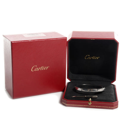 Cartier 18k White Gold 4 Diamond Love Bracelet Size 19 5 of 5