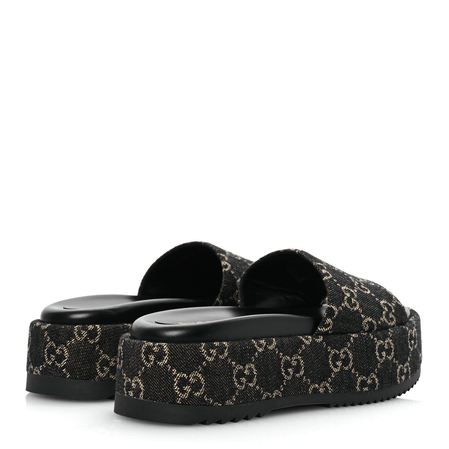 Jacquard Black Denim GG Monogram Angelina Platform 55mm Slide Sandals 35.5 Black Ivory