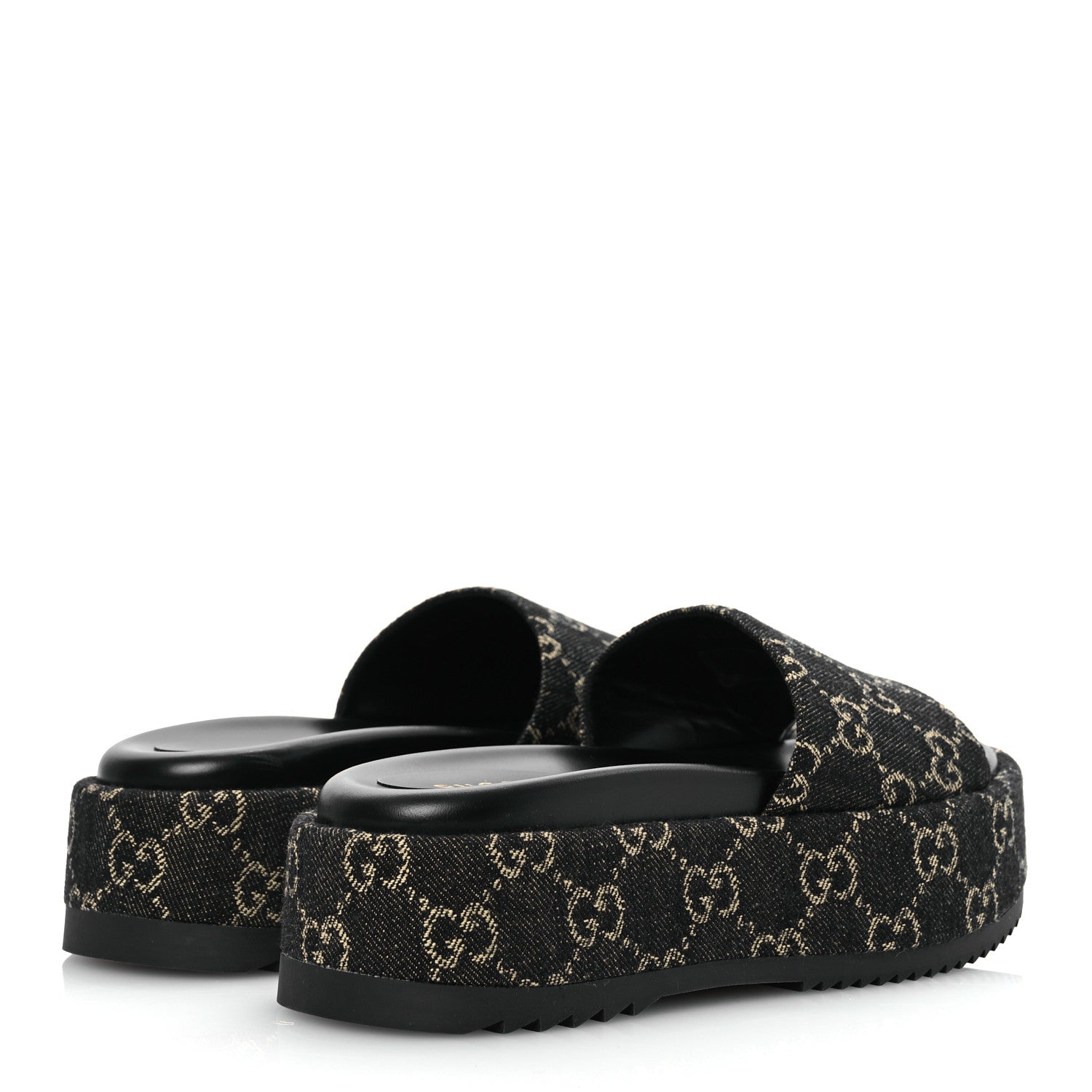 Gucci Jacquard Black Denim GG Monogram Angelina Platform 55mm Slide Sandals 35.5 Black Ivory 5 of 11