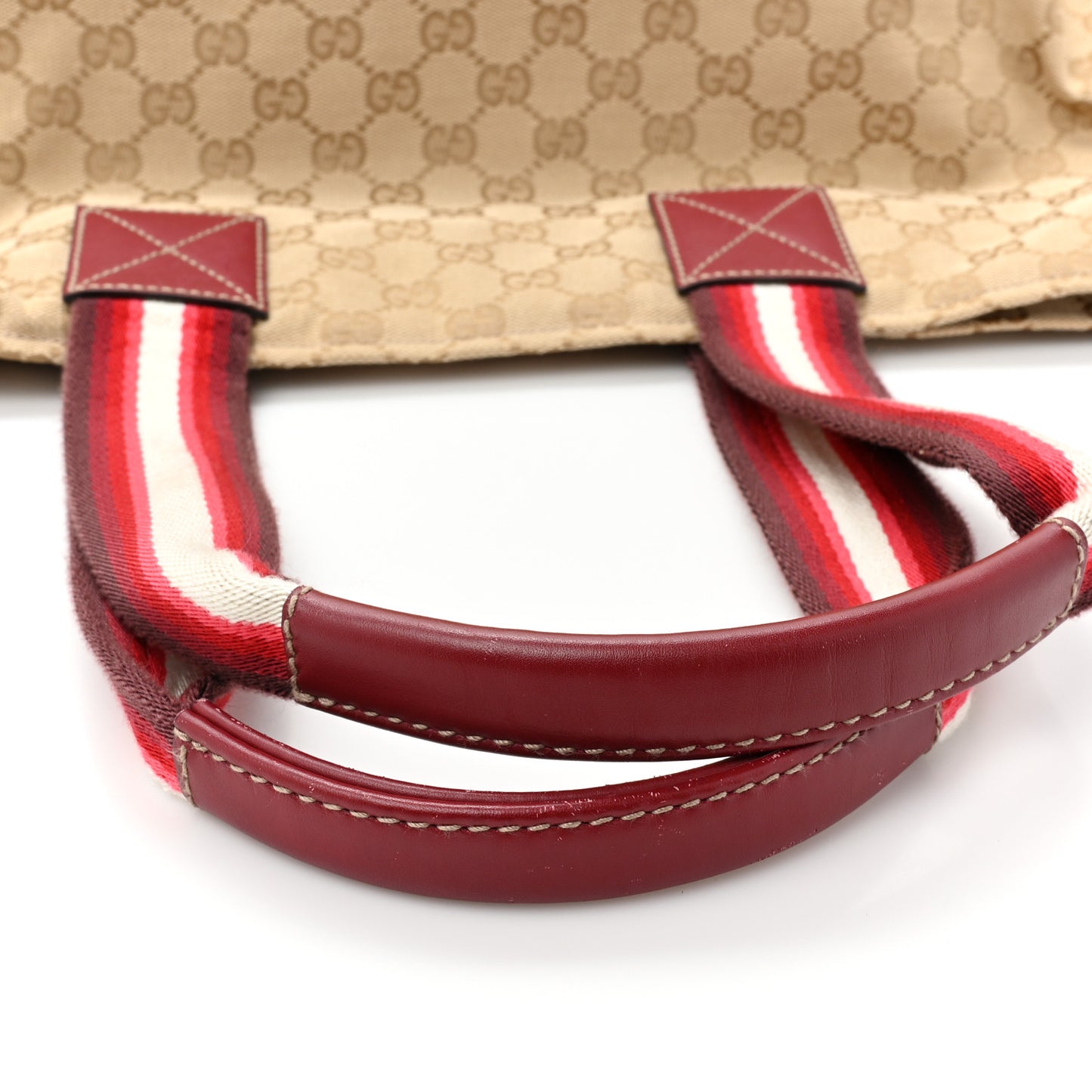 GG Monogram Large Web Handle Bucket Tote Red