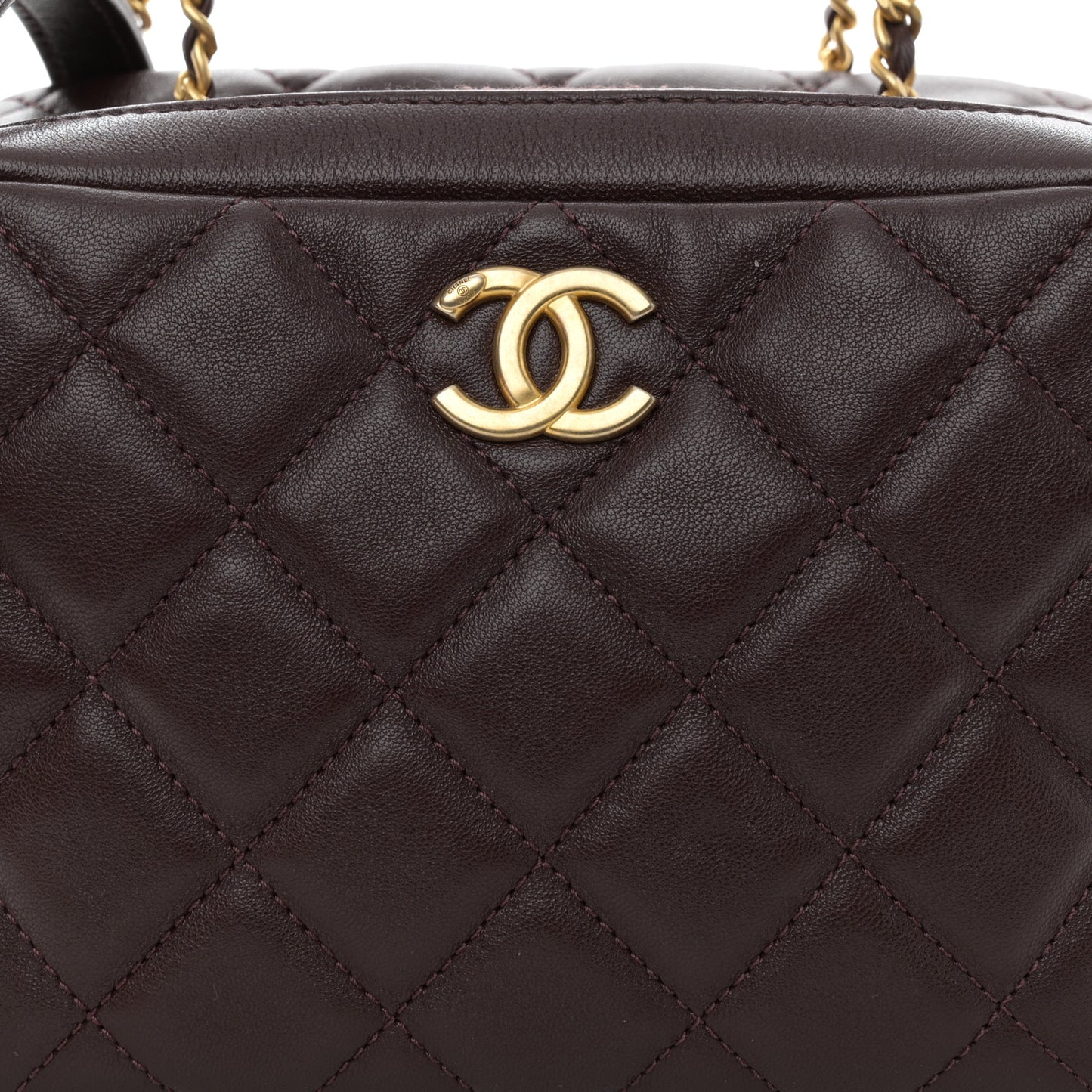 Lambskin Quilted Mini Wenge Wood Bowling Bag Burgundy