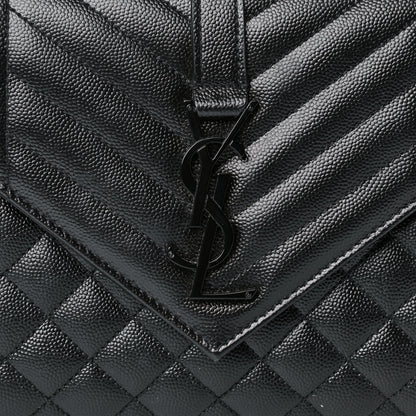 Saint Laurent Grain De Poudre Textured Mixed Matelasse Triquilt Medium Monogram Satchel Black 5 of 13