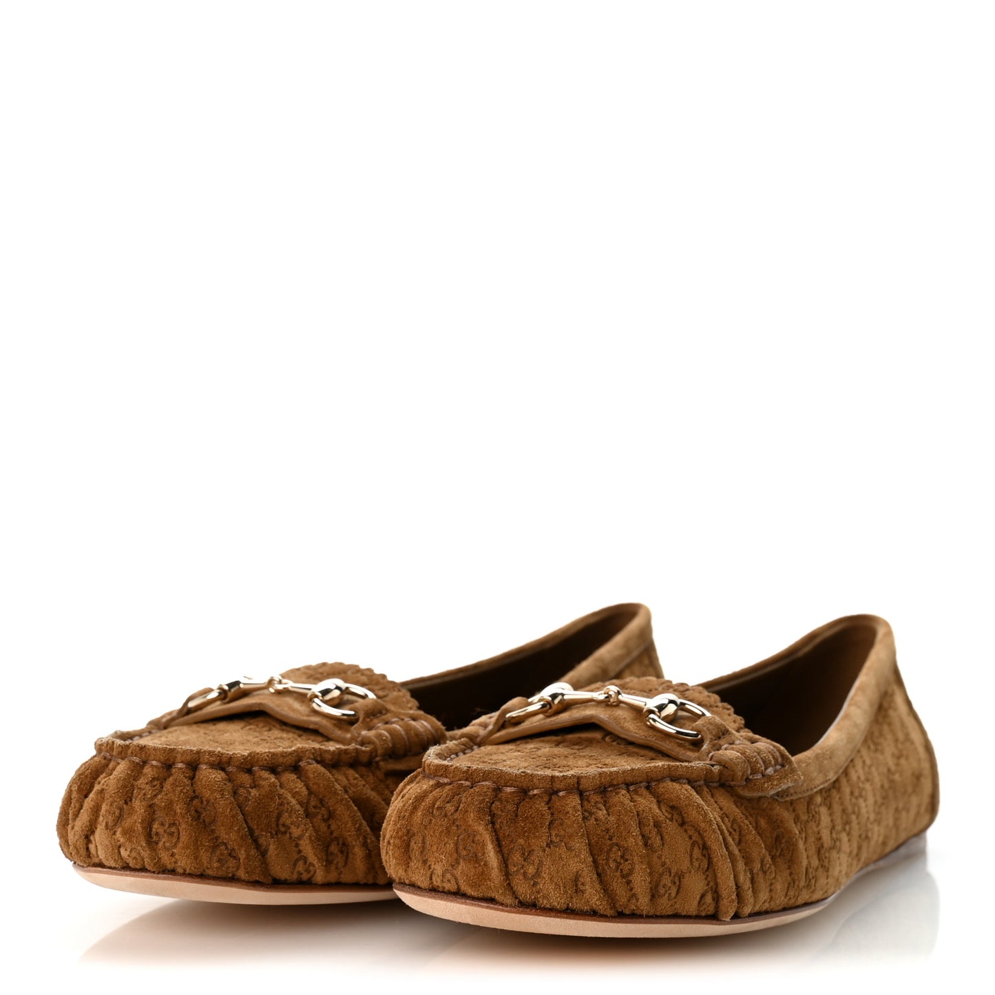 Suede Micro GG Horsebit Womens Kensington Moccasin Loafers 38.5 Cuoio