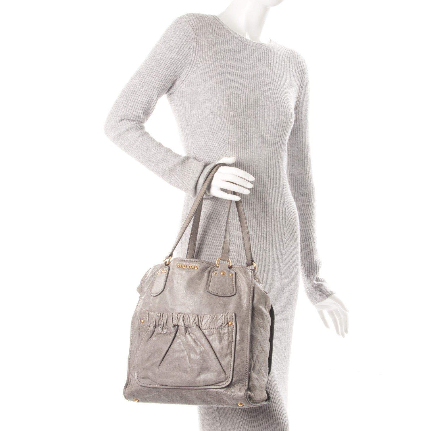 Miu Miu Vitello Lux Gathered Tote Nube 2 of 7