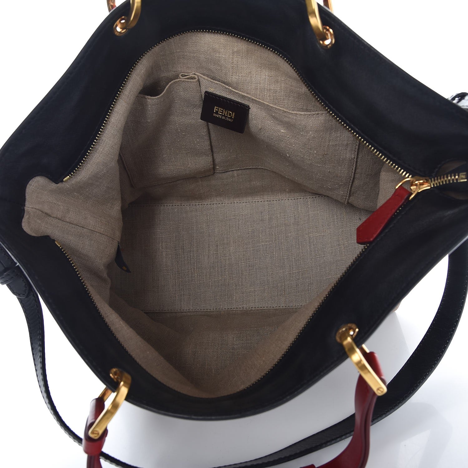 Fendi Pequin Cuoio Vegetale Shoulder Tote Tobacco Black Cuoio 5 of 9