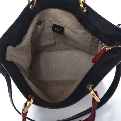 Fendi Pequin Cuoio Vegetale Shoulder Tote Tobacco Black Cuoio 5 of 9