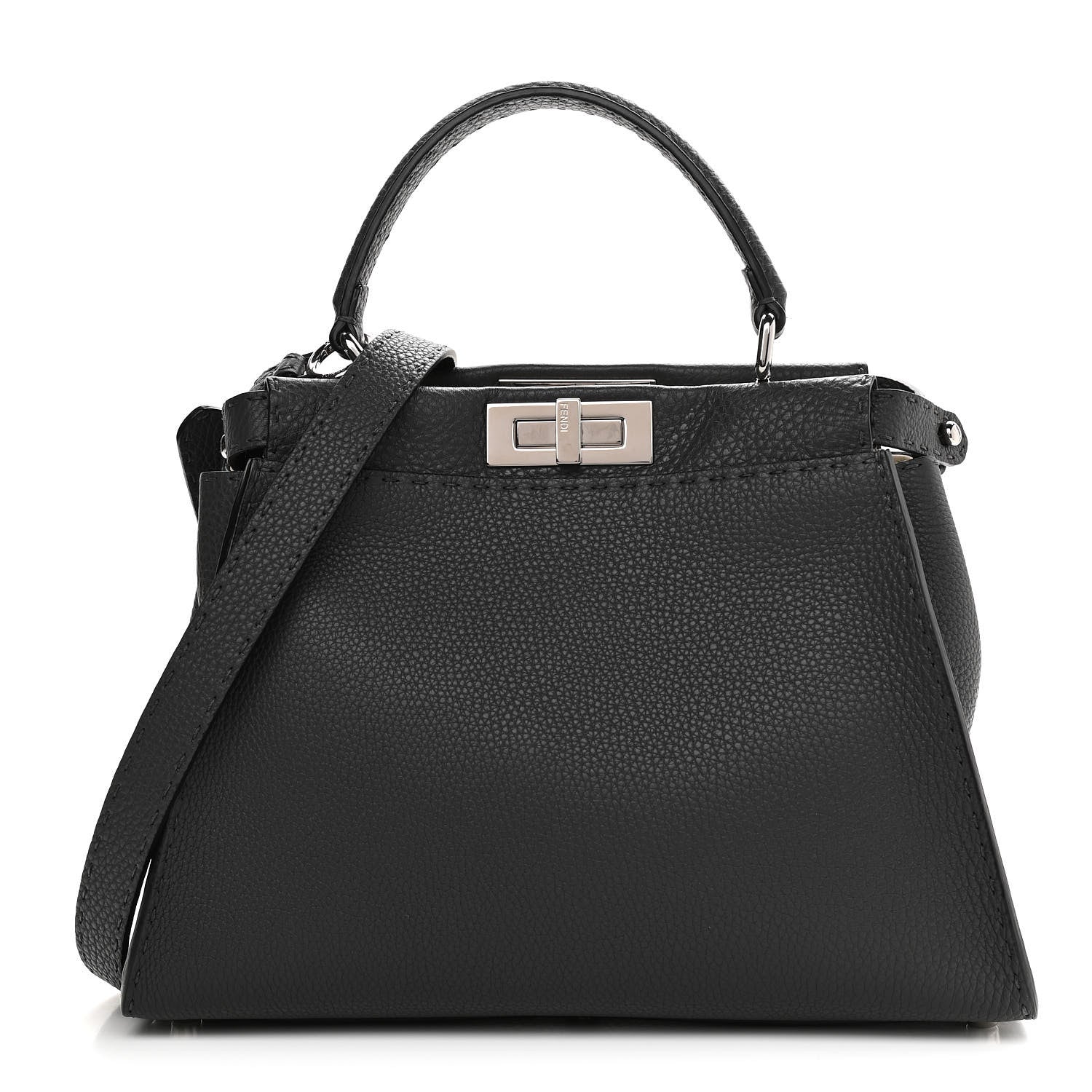 Fendi Cuoio Romano Selleria Bi-Color Medium Peekaboo Iconic Satchel Asfalto Latte 1 of 11